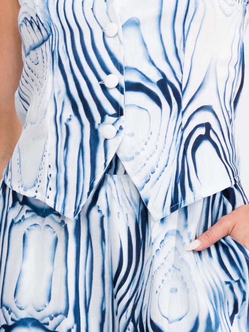 0238. Sleeveless Vest Blue Marble Wide-Leg Pant Set - Picture 2 of 3